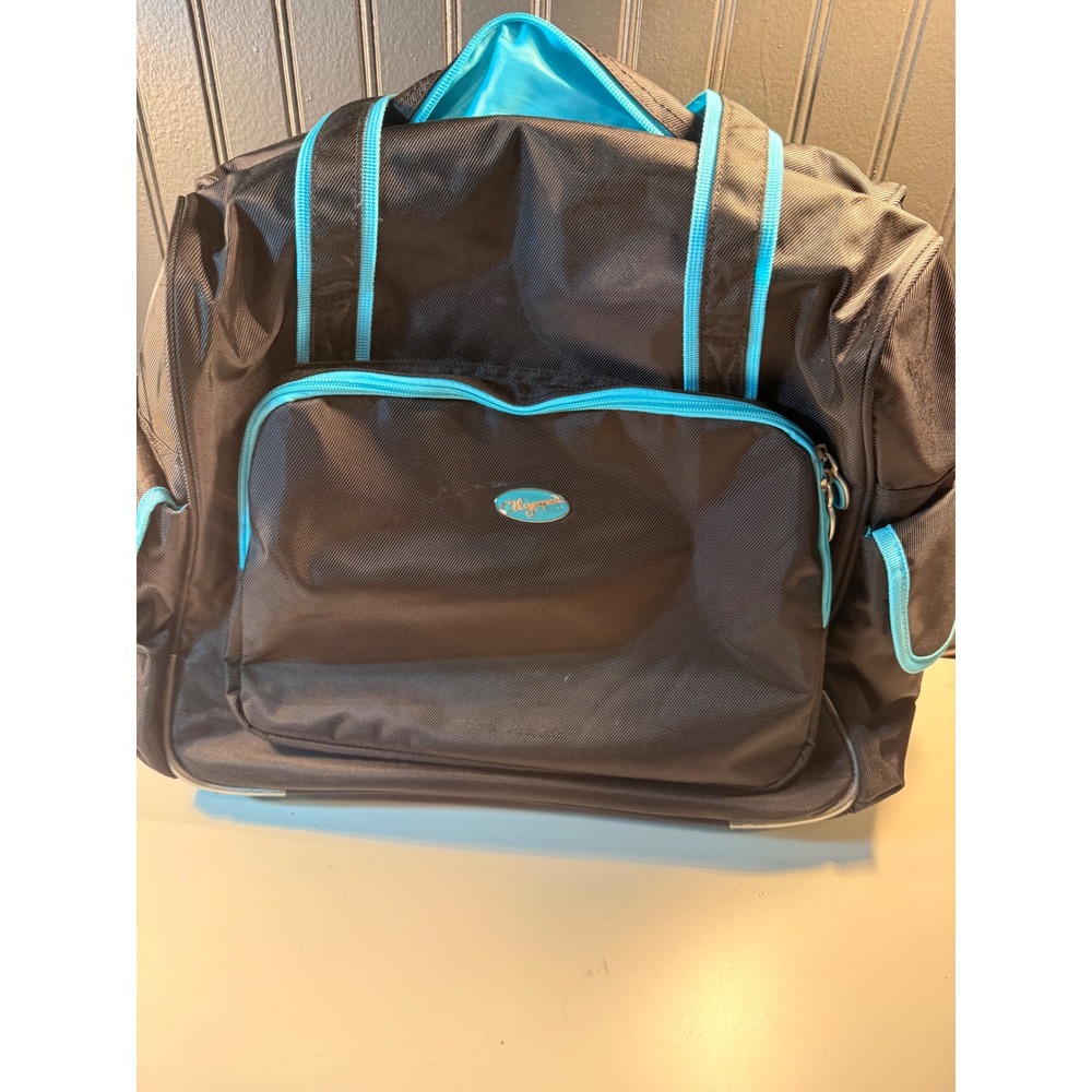 Olympia Rolling Tote Bag Black Turquoise Travel Carry On Laptop Underseat Bag